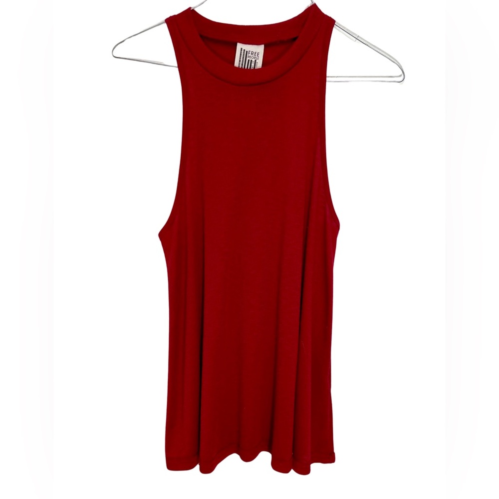 Free People Women’s Red Ribbed Racer Back Tank - Picture 3 of 7